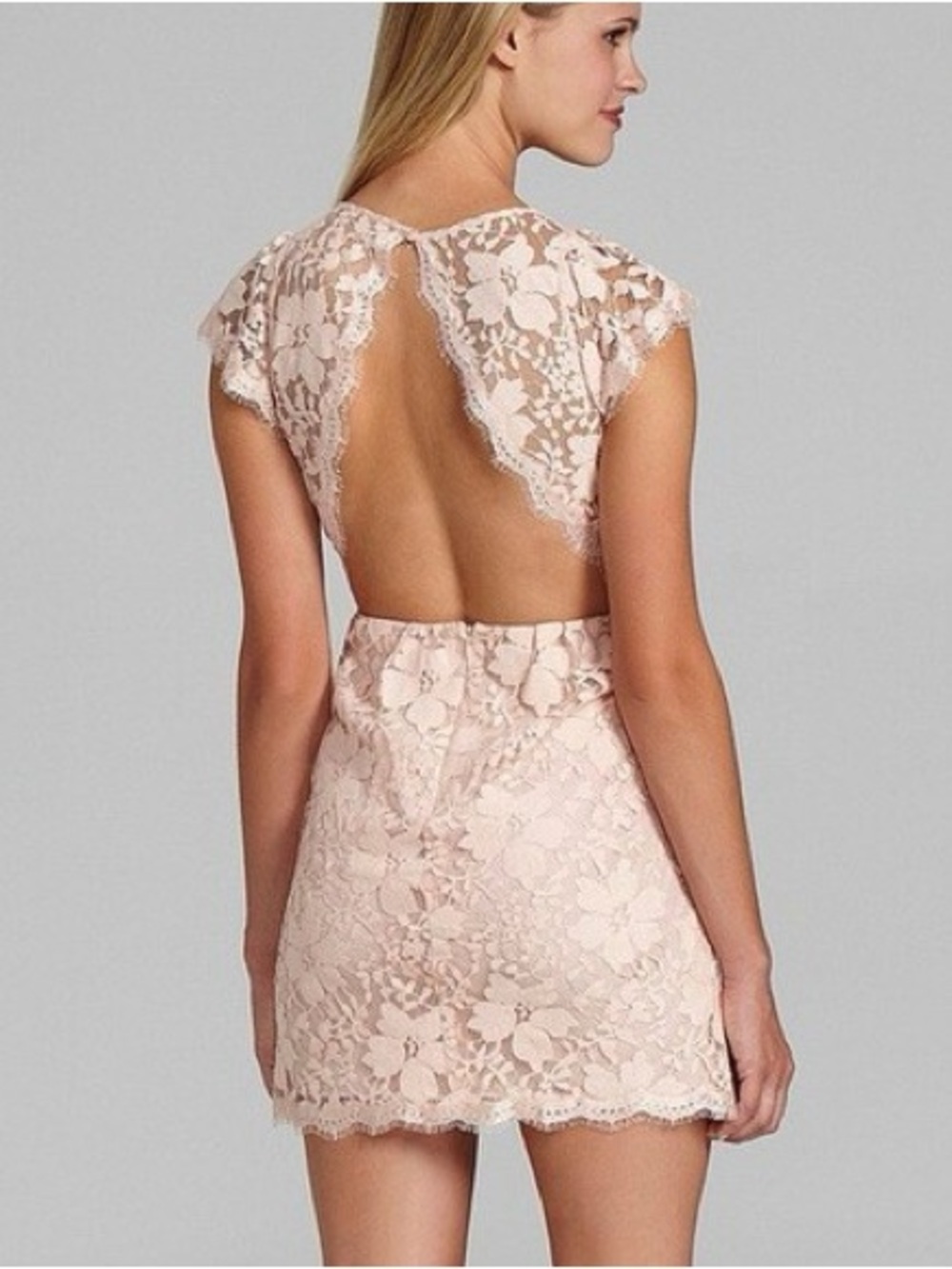 BGBGeneration Lace Overlay Open Back Dress in Blush